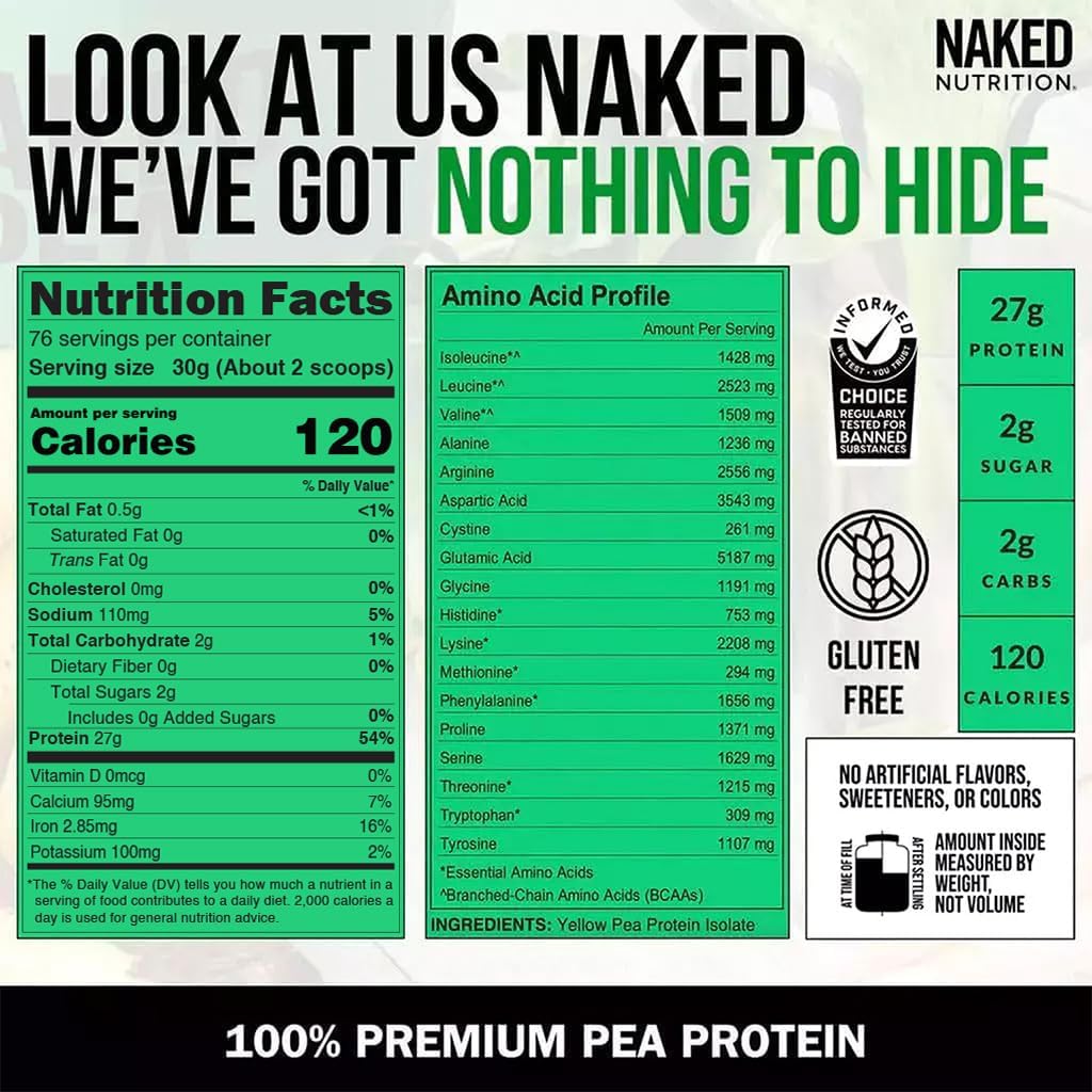5LB Naked Pea Protein Powder - 100% Vegan Pea Protein Isolate from North American Farms - Unflavored Plant Protein Powder - Easy to Digest - 76 Servings