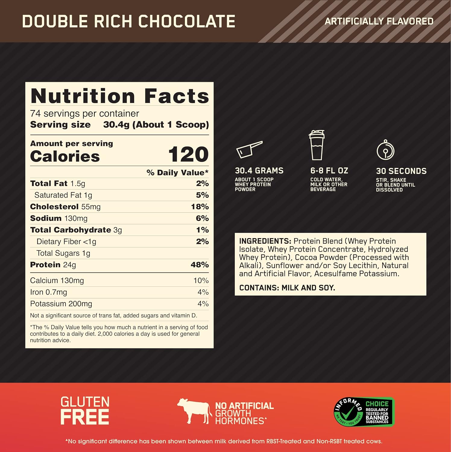 5lb Optimum Nutrition Gold Standard 100% Whey Protein Powder - Double Rich Chocolate