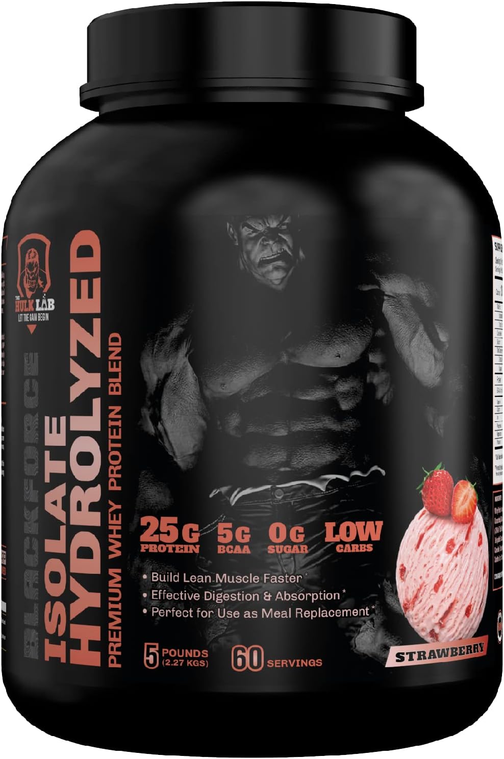 5LB Strawberry Whey Protein Isolate from THE HULK LAB - Non-GMO Isolate Protein Powder with Free Sampler on First Order
