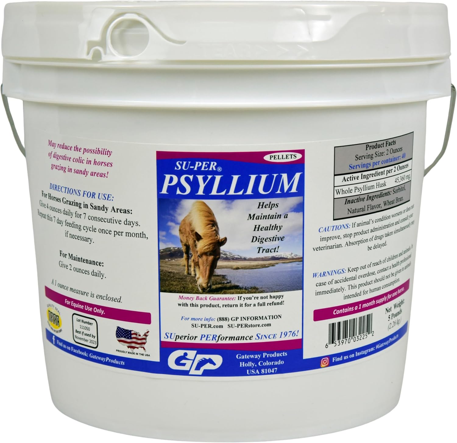 5lb SU-PER Psyllium Pellets Horse Digestive Tract Supplement - Supports Sand & Dirt Removal - 1 Month Supply