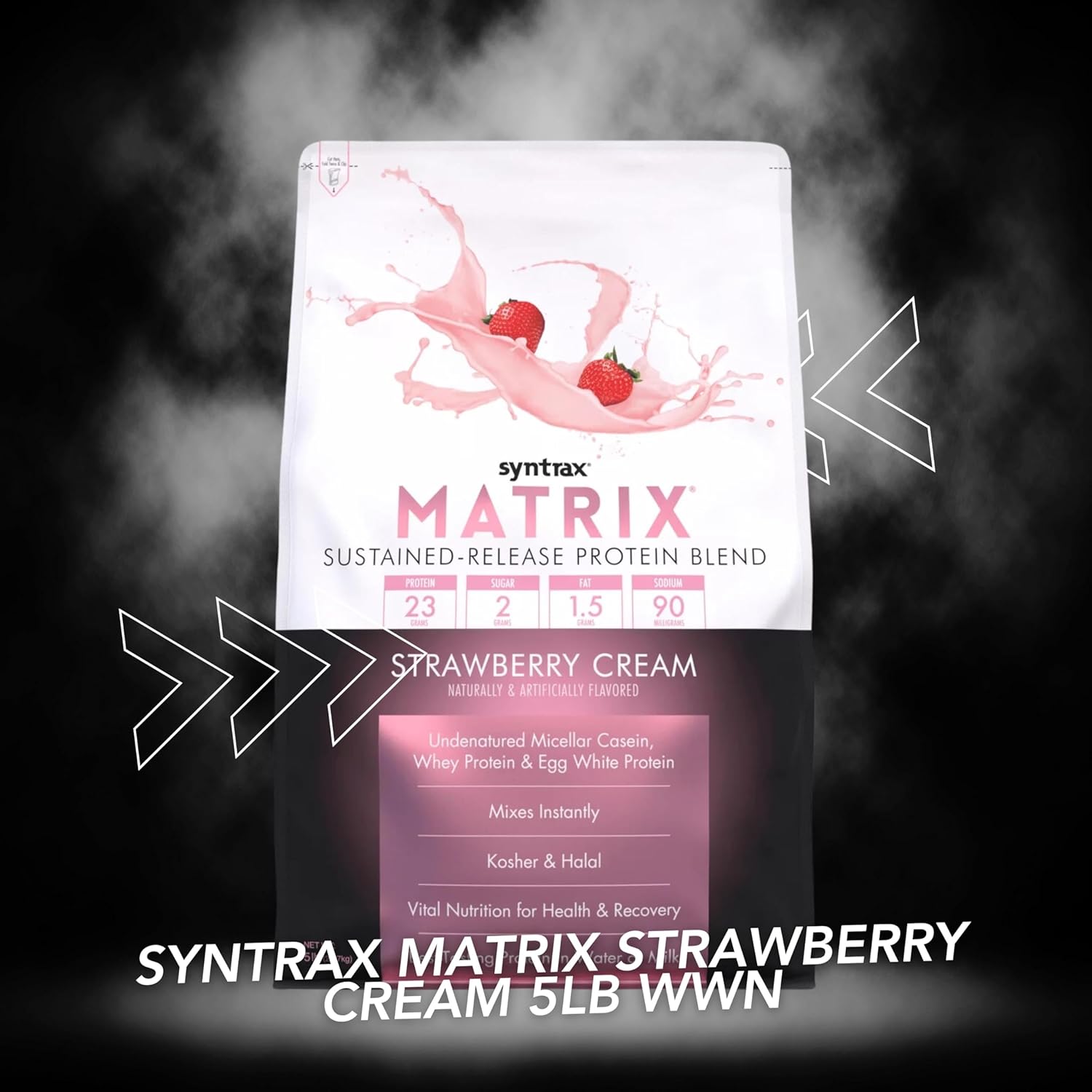 5lb Syntrax Matrix Protein Powder Bundle: Sustained-Release Casein & Whey Protein - Instant Mix Strawberry Cream Flavor with Nutrition Keychain