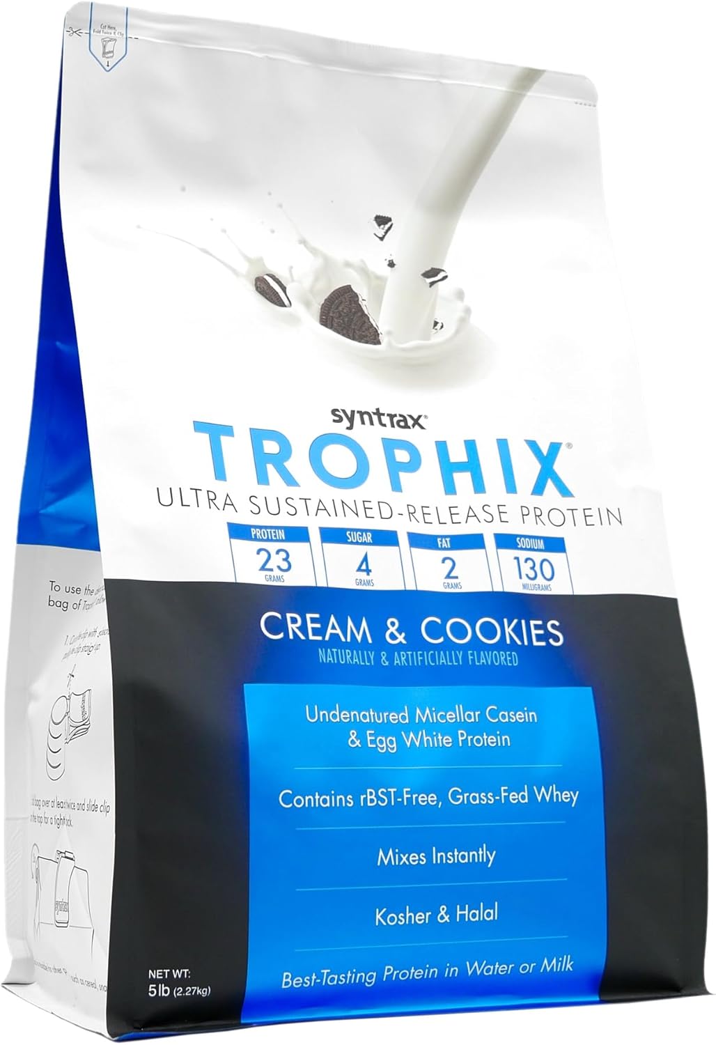 5lb Syntrax Trophix Protein Powder with Real Cookie Pieces, Ultra Sustained-Release Protein Blend - Cream & Cookies Flavor