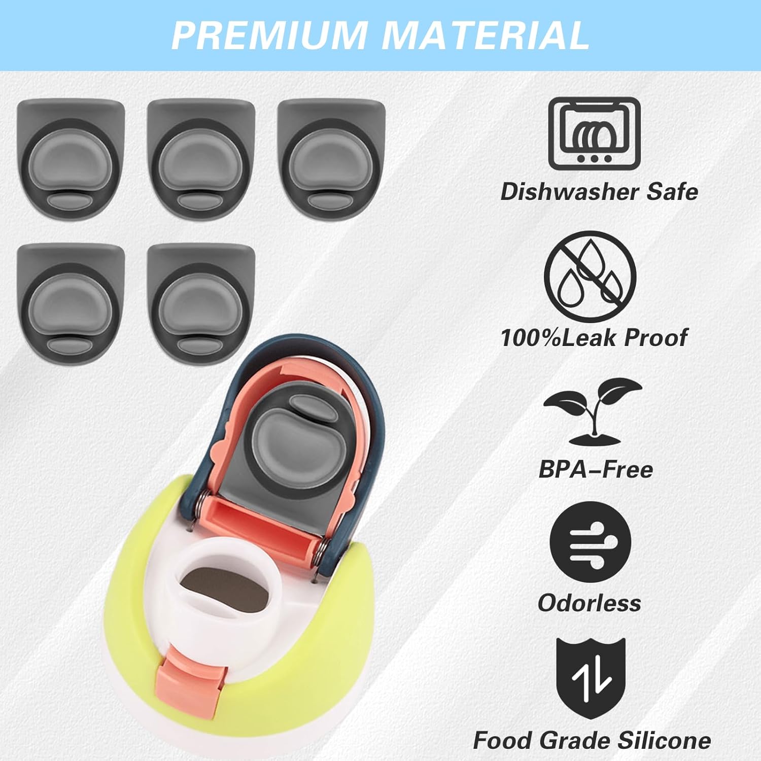 5PCS Gray BPA-Free Silicone Replacement Stopper Parts for Owala FreeSip Water Bottles