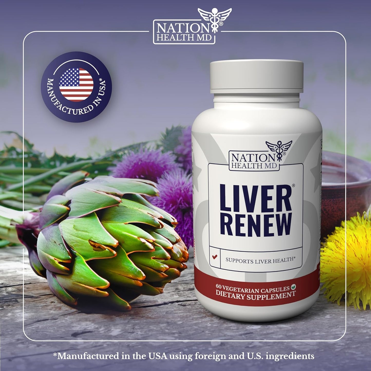 6 Bottles of NATION HEALTH MD Liver Renew - Liver Cleanse Detox & Repair Supplement with Artichoke, Milk Thistle, Dandelion, Turmeric - Liver Support