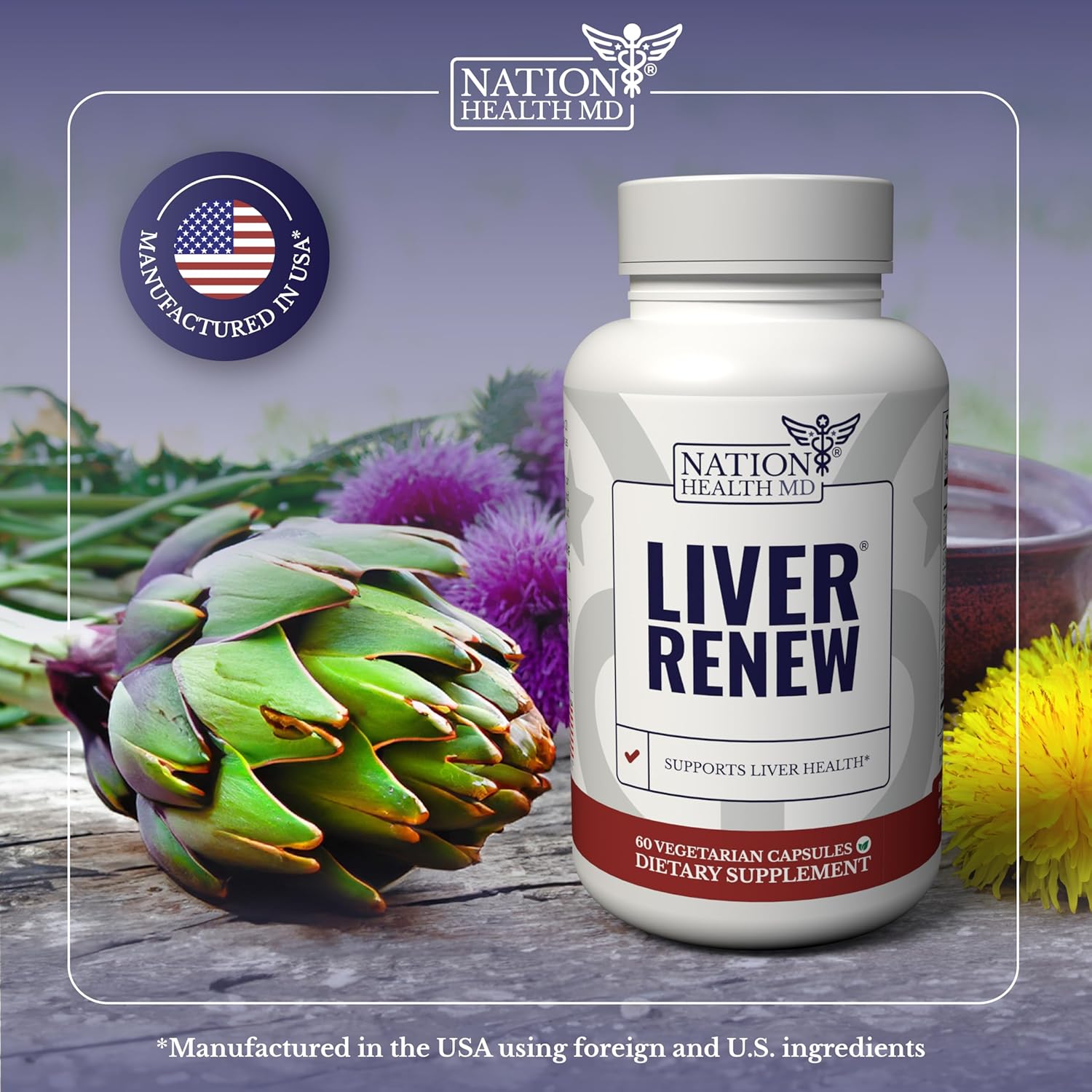 6 Bottles of NATION HEALTH MD Liver Renew - Liver Cleanse Detox & Repair Supplement with Artichoke, Milk Thistle, Dandelion, Turmeric - Liver Support