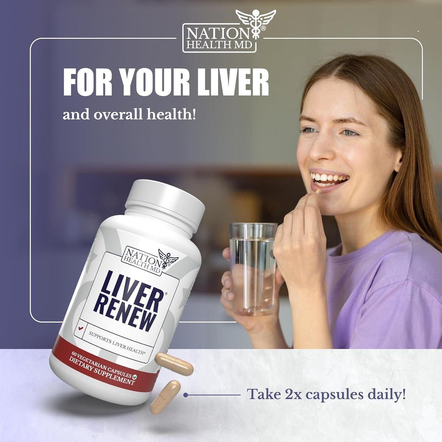 6 Bottles of NATION HEALTH MD Liver Renew - Liver Cleanse Detox & Repair Supplement with Artichoke, Milk Thistle, Dandelion, Turmeric - Liver Support