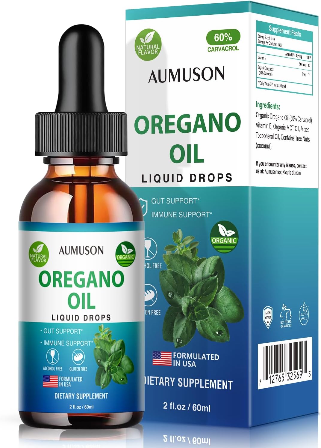 6 Month Supply AUMUSON Oregano Oil Liquid Drops with Carvacrol & Vitamin E for Cleanse, Detox, Immune Support, Digestive Health - Pure Vegan Herbal Extract 2oz Tincture