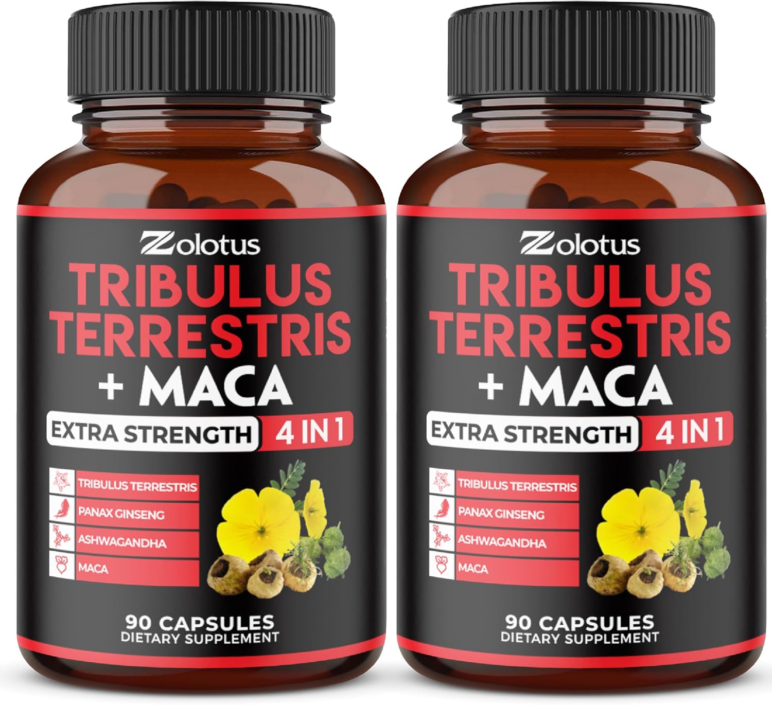 6-Month Supply of Zolotus Tribulus Terrestris, Maca Root, Ashwagandha, Panax Ginseng - 2 Pack