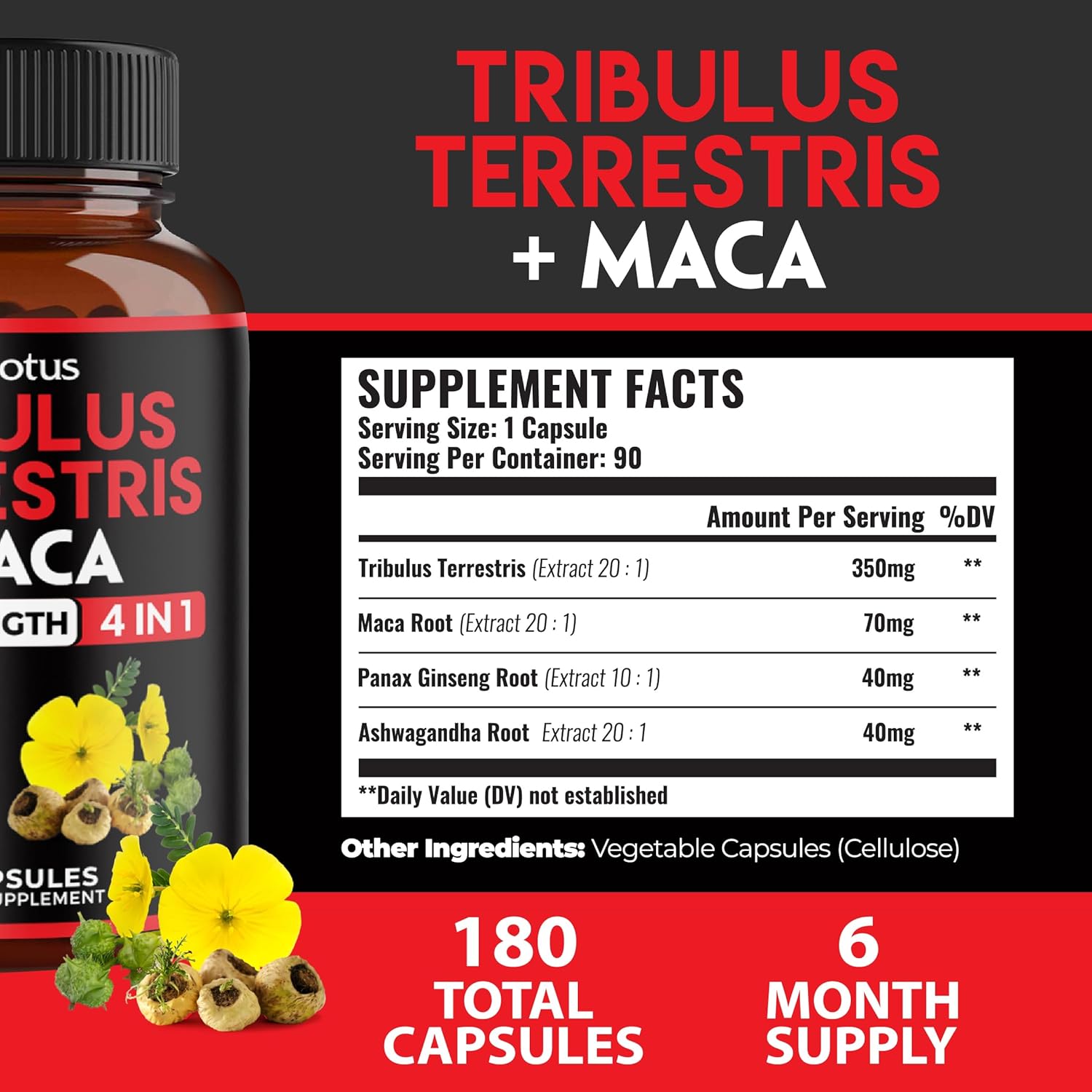 6-Month Supply of Zolotus Tribulus Terrestris, Maca Root, Ashwagandha, Panax Ginseng - 2 Pack