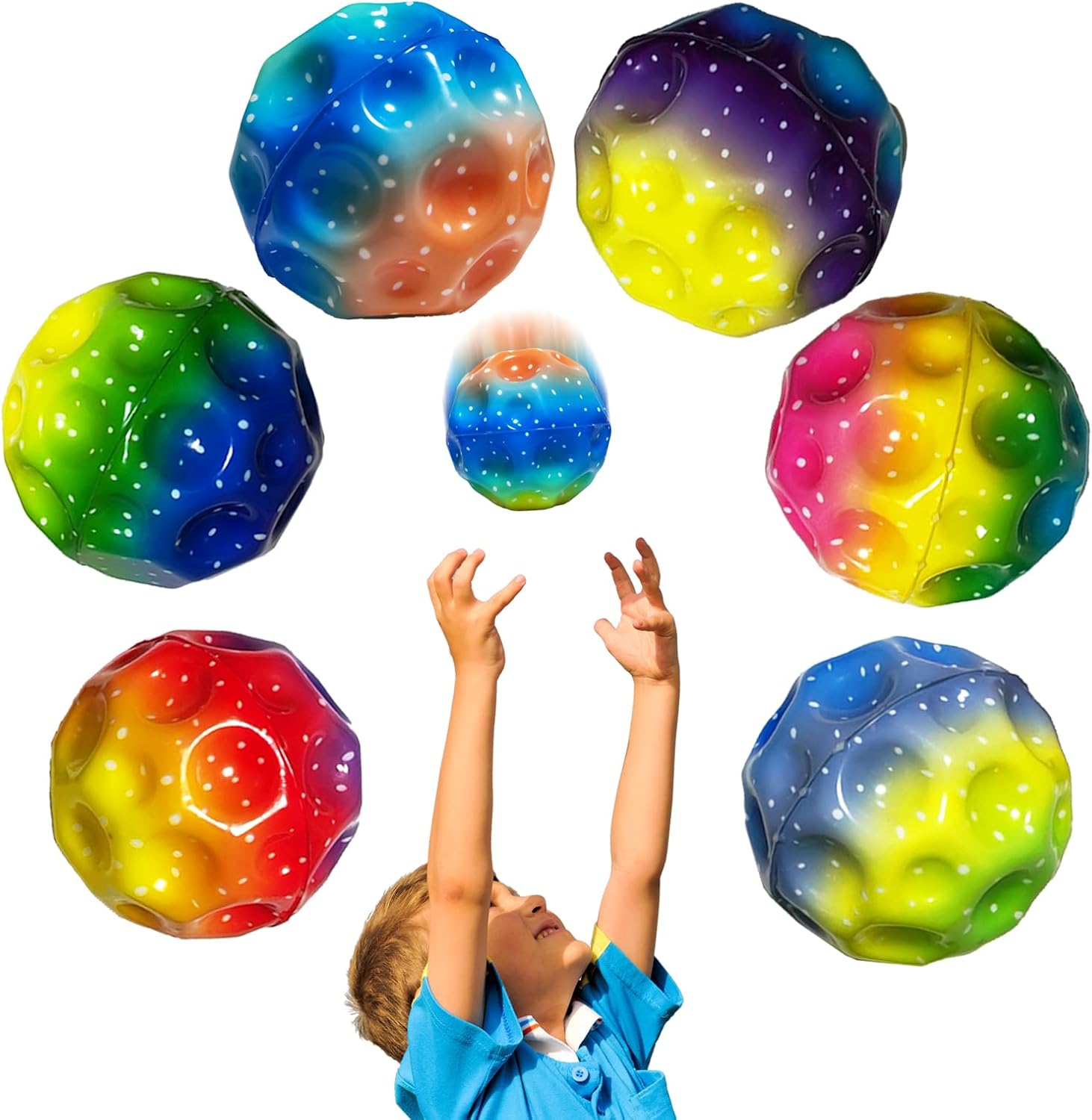 6 Pack Astro Jump Ball Set - Multicolored Spaceballs for Kids - Super High Bouncing Lightweight Balls - Fun Bouncy Toy for Stress Relief