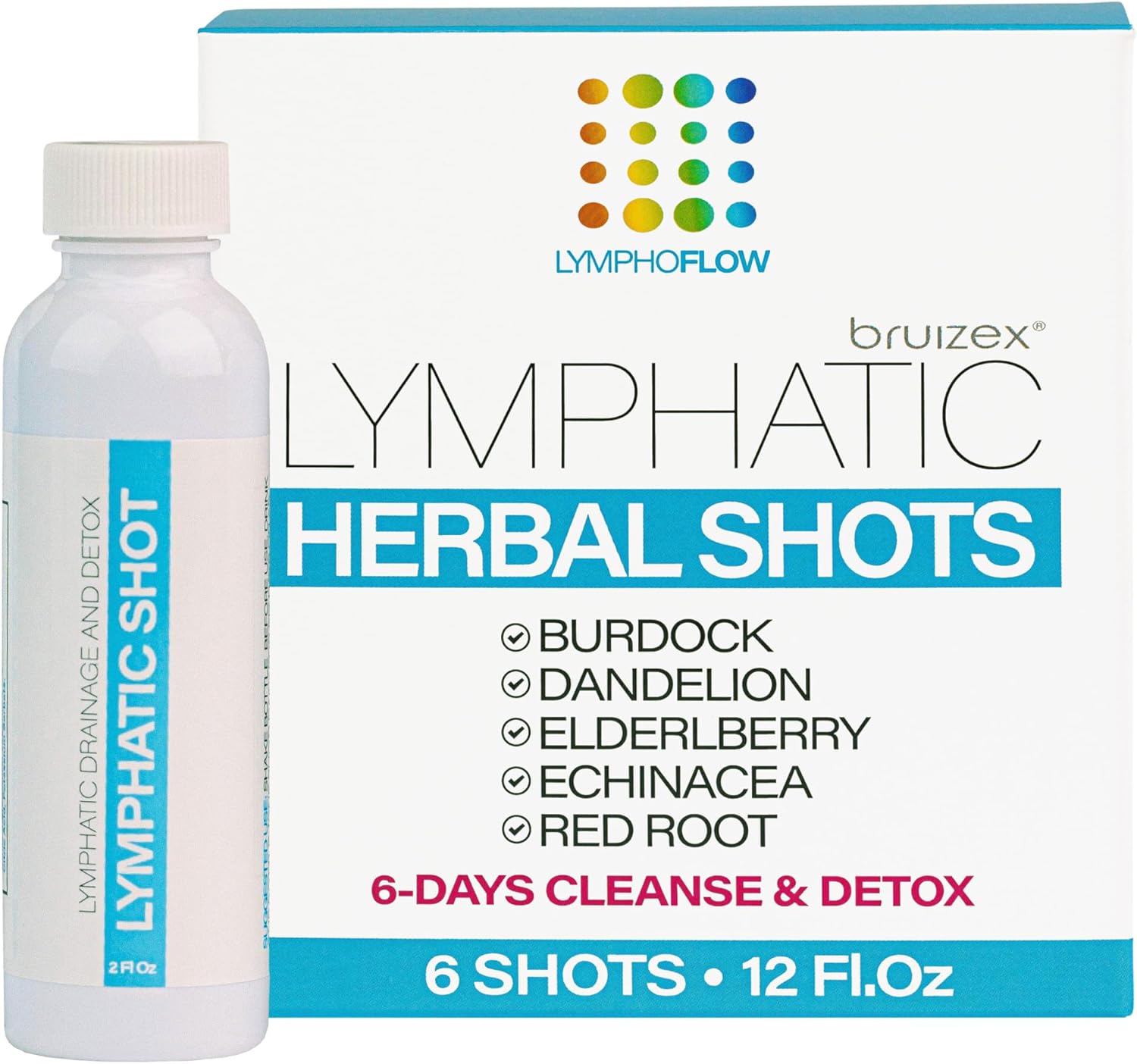 6-Pack Bruizex Lymphatic Drainage Shots, 12 Oz Drink Supplement for Full Body Cleanse & Detox, Support Lymphedema, Lipedema, Liposuction Recovery, Post-Massage & Manual Drainage