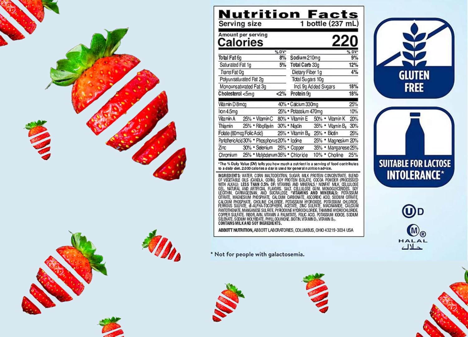 6 Pack Kaxilu Ensure Original Nutrition Shakes in Strawberry Flavor - Packed with Vitamins & Minerals, Includes Drinkolin Straws - 8 OZ