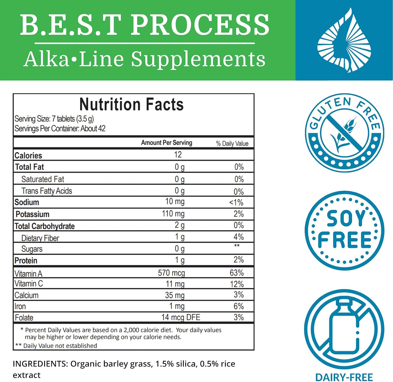 6 Pack Morter HealthSystem Alka•Green Tablets - Best Process Alkaline Barley Grass Supplement - Organic Nutrient Dense Source of Enzymes & Amino Acids