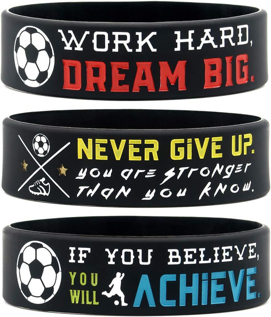 6-Pack Motivational Soccer Wristbands with Sports Quotes - Soccer Gifts for Players - Unisex Team Accessories for Awards and Parties