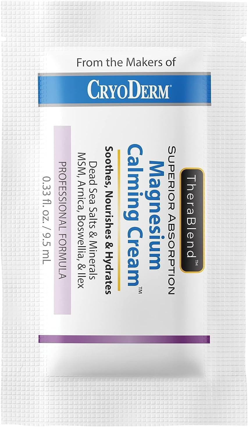 6 Pack of CryoDerm Magnesium Calming Cream Travel Packets - 0.33oz Each