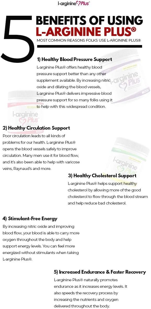 6-Pack of L-arginine Plus Raspberry: Natural Heart Health Supplement for Better Cholesterol and Energy