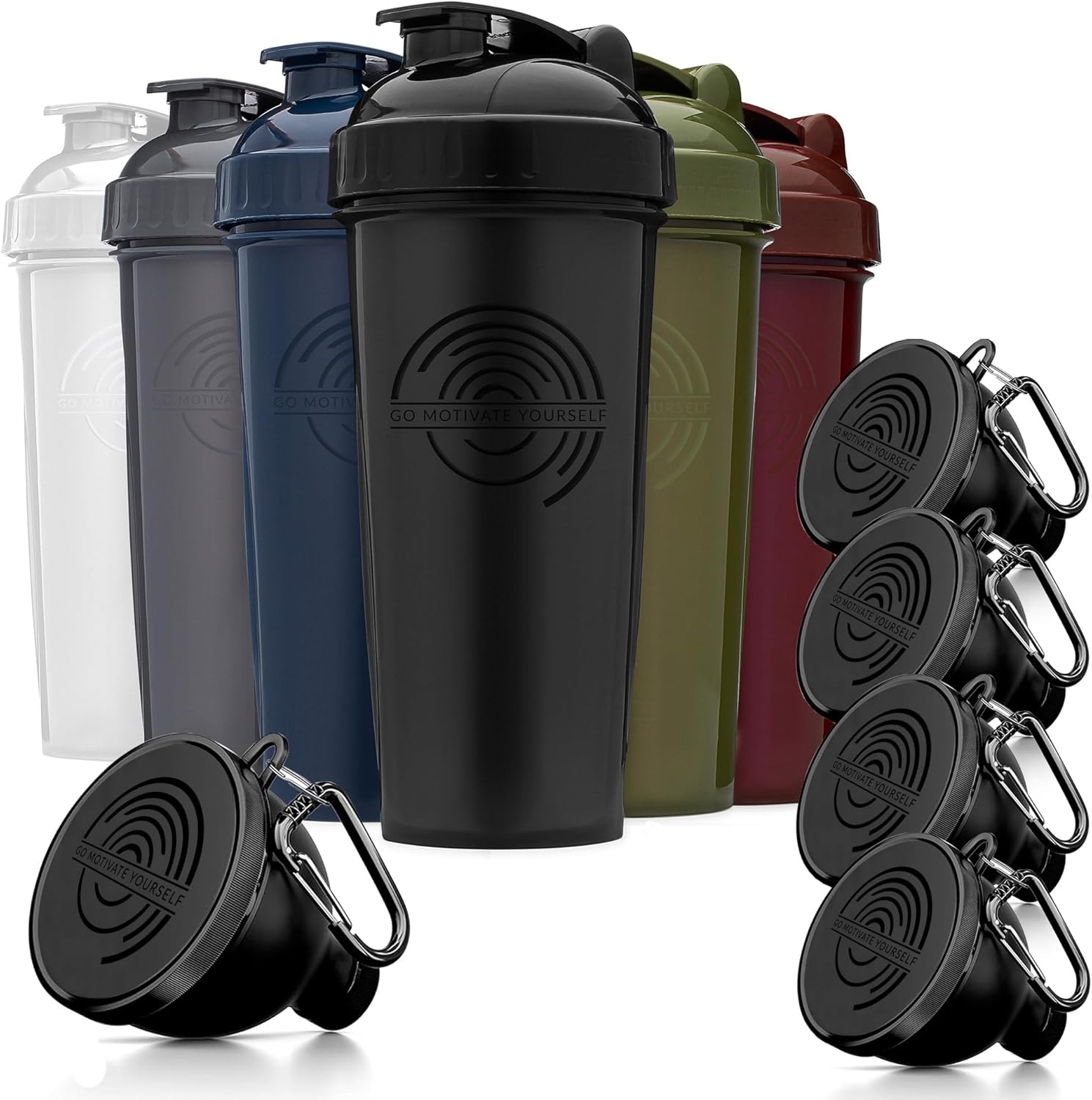 6-Pack Shaker Bottles with Agitator + 5-Pack Protein Funnels Bundle for Fitness - BPA-Free & Dishwasher Safe with Carabiner