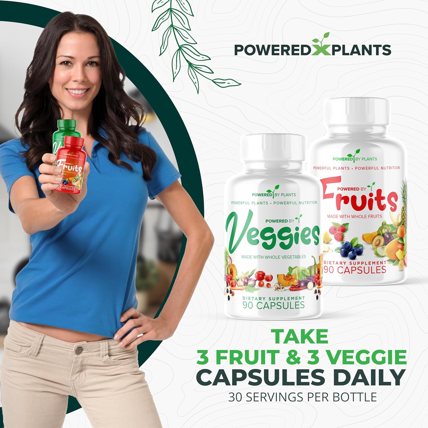 6 Packs of 90 Capsules Powered by Plants Fruits & Veggies - Natural Superfood with Vitamins & Minerals - Adult Fruit & Vegetable Supplements