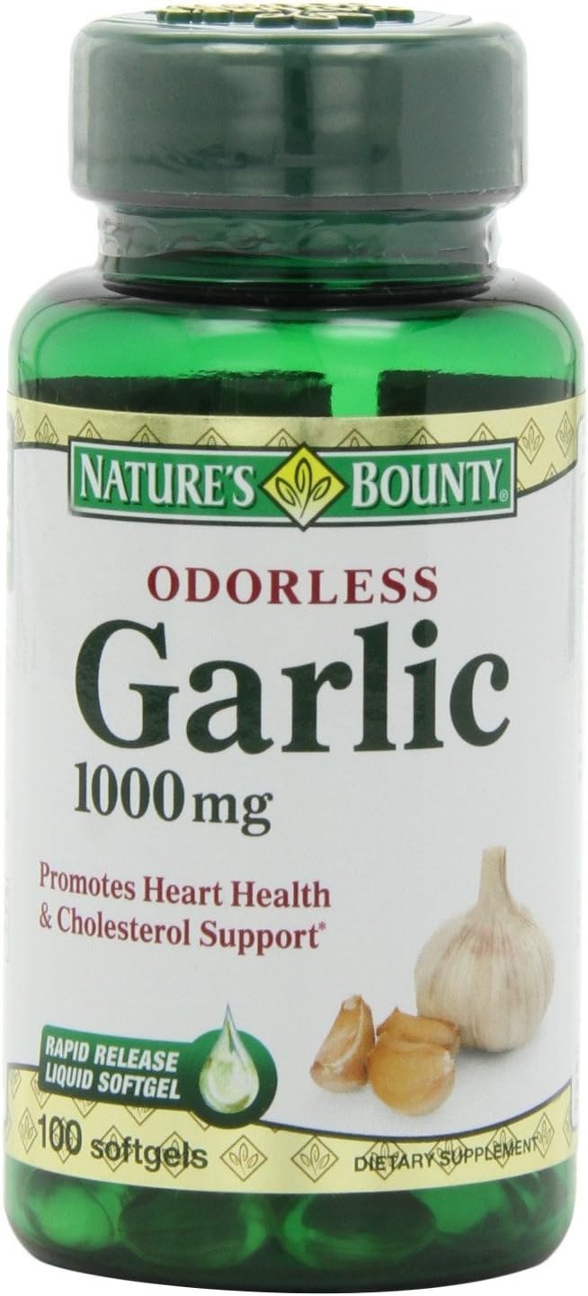 6 Packs of Nature's Bounty Garlic Extract 1000 mg, 100 Rapid Release Softgels for Heart Health and Immune Support