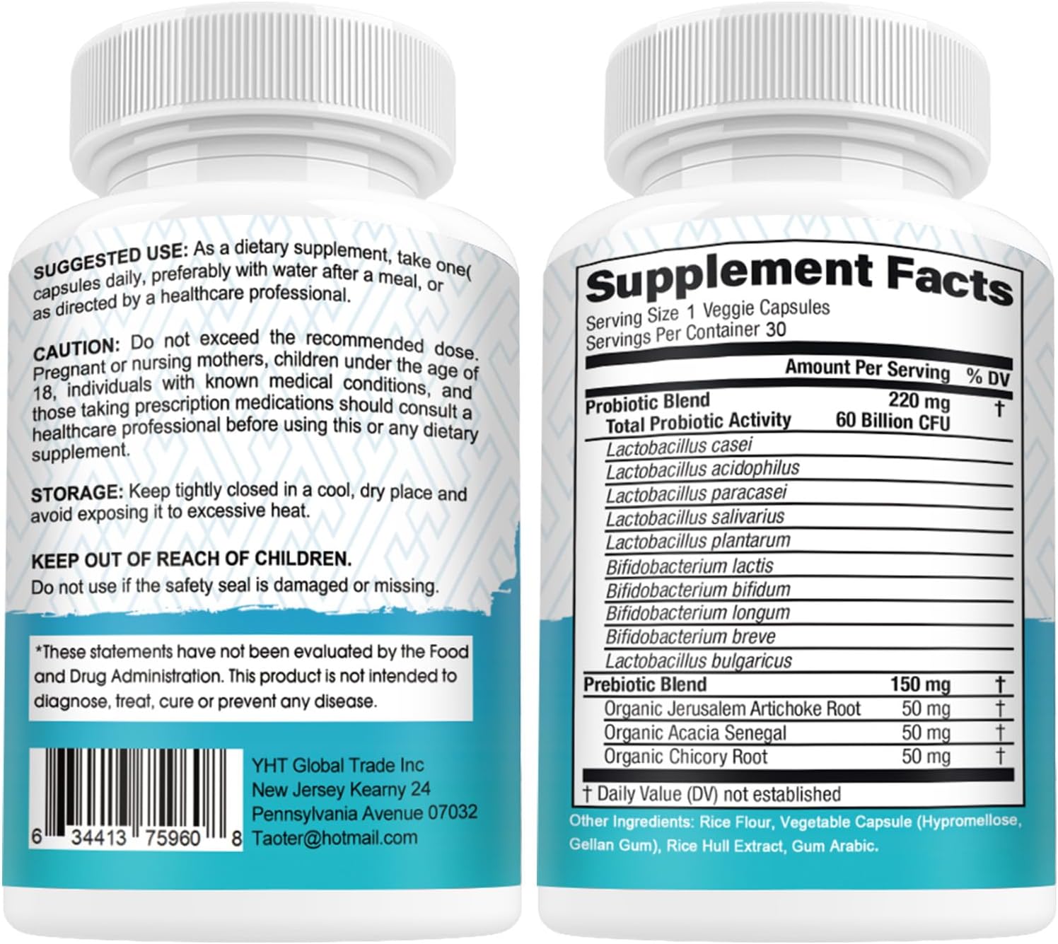 60 Billion CFU Probiotics with Prebiotics for Digestive Health - 10 Strains for Immune Support - pH Balance, Gas & Bloating Relief - 30 Capsules