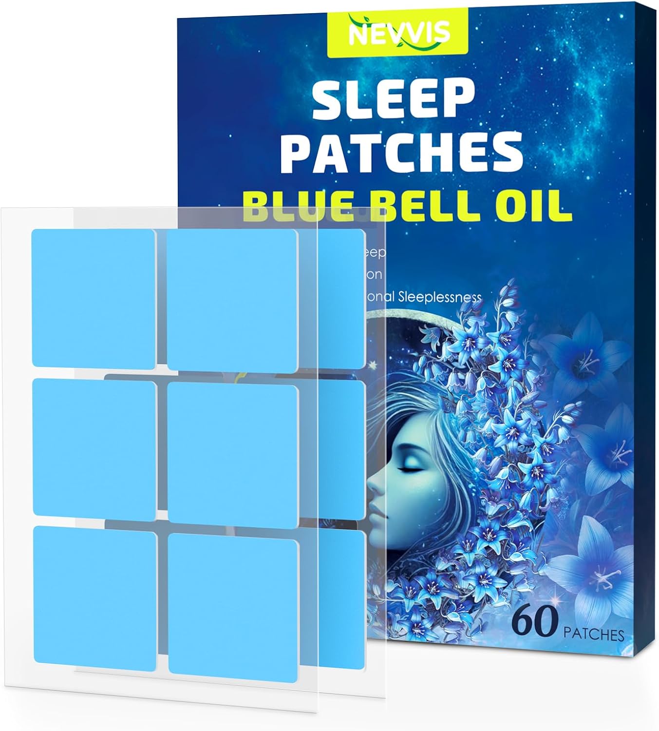 60 Blue Bell Sleep Patches for Adults - Natural Plant Ingredients, Skin-Friendly & Long-Lasting All Night Relief
