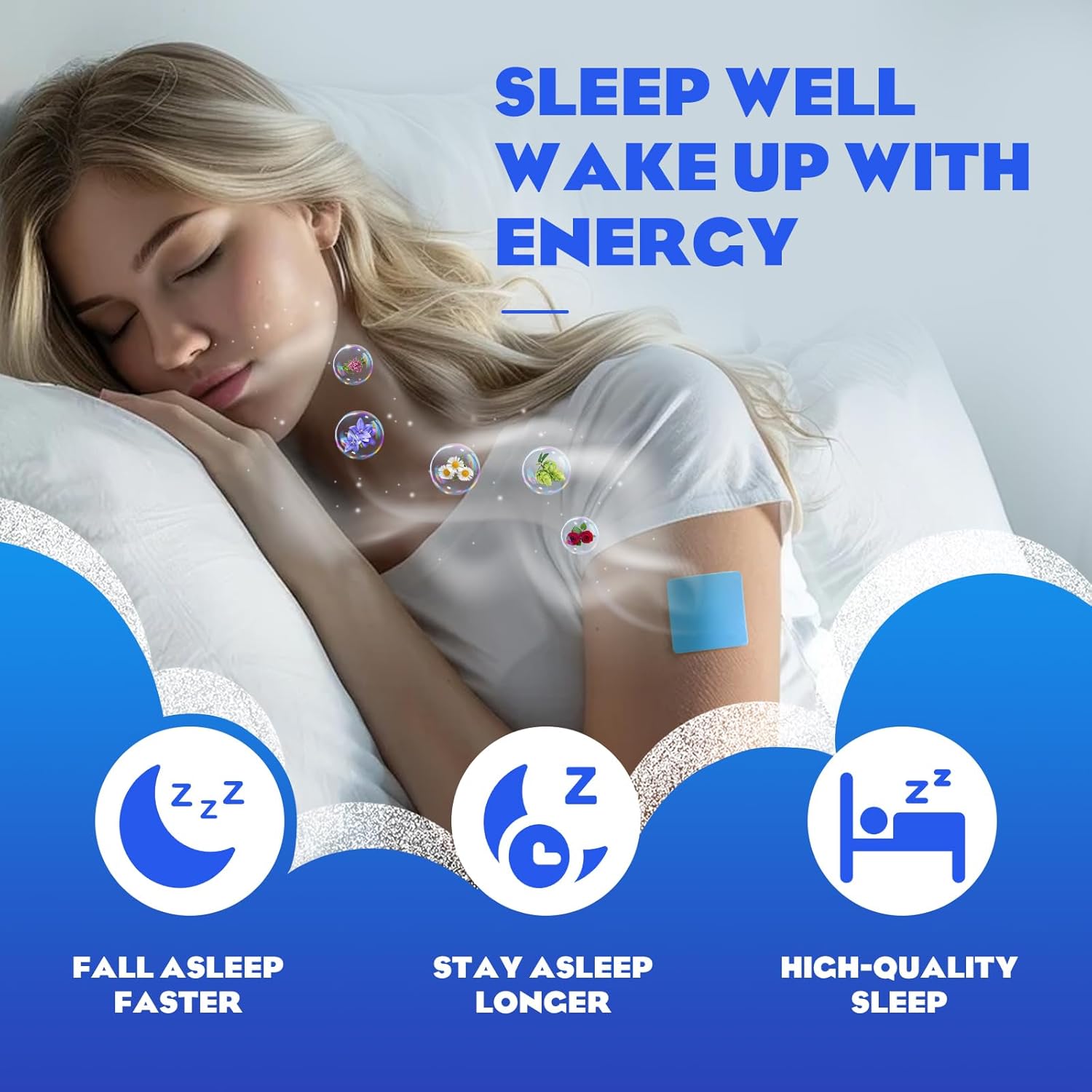 60 Blue Bell Sleep Patches for Adults - Natural Plant Ingredients, Skin-Friendly & Long-Lasting All Night Relief