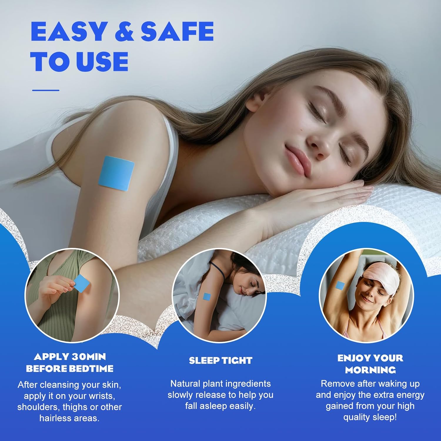 60 Blue Bell Sleep Patches for Adults - Natural Plant Ingredients, Skin-Friendly & Long-Lasting All Night Relief