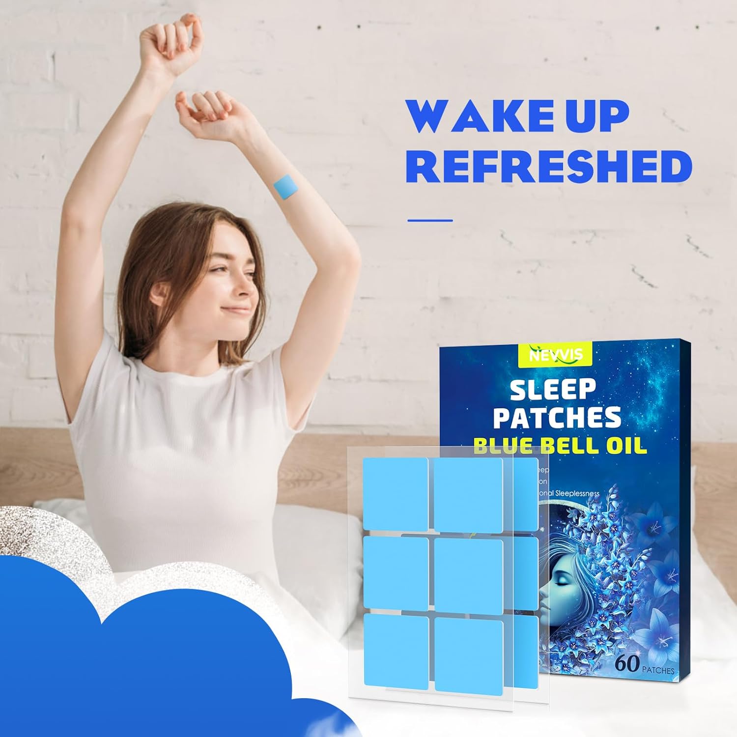 60 Blue Bell Sleep Patches for Adults - Natural Plant Ingredients, Skin-Friendly & Long-Lasting All Night Relief