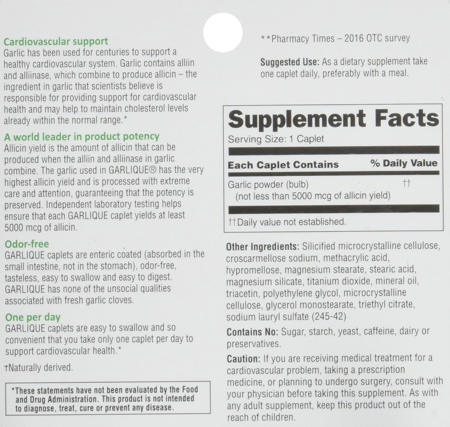 60 Caplets of AB Garlique Dietary Supplement for Heart Health and Immune Support