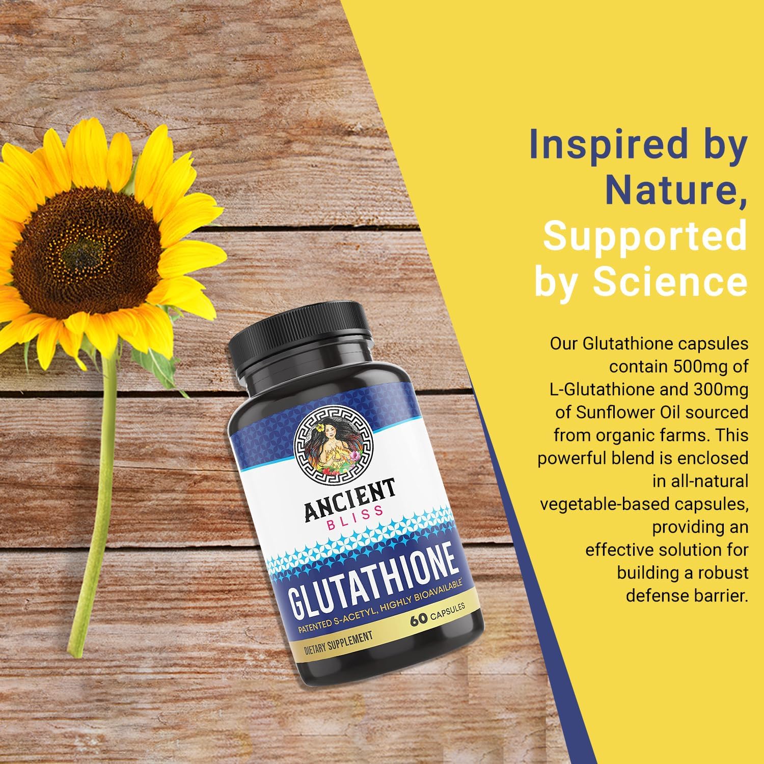 60 Capsules Ancient Bliss S-Acetyl Glutathione Supplement for Cellular Antioxidant, Immune & Joint Support