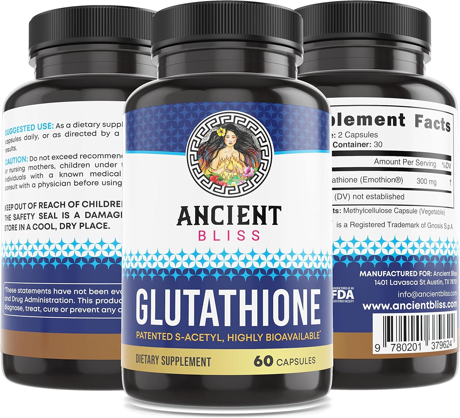 60 Capsules Ancient Bliss S-Acetyl Glutathione Supplement for Cellular Antioxidant, Immune & Joint Support