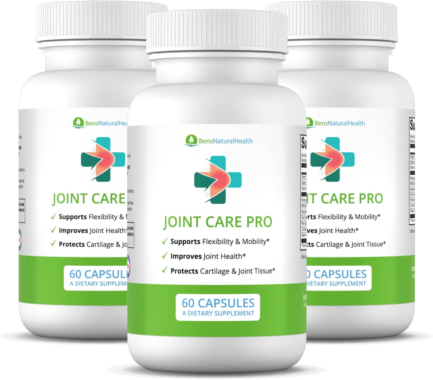 60 Capsules Ben's Natural Health Joint Support Supplement with Hyaluronic Acid, Turmeric, Vitamins C, D, K, and Tart Cherry Extract for Joint Care