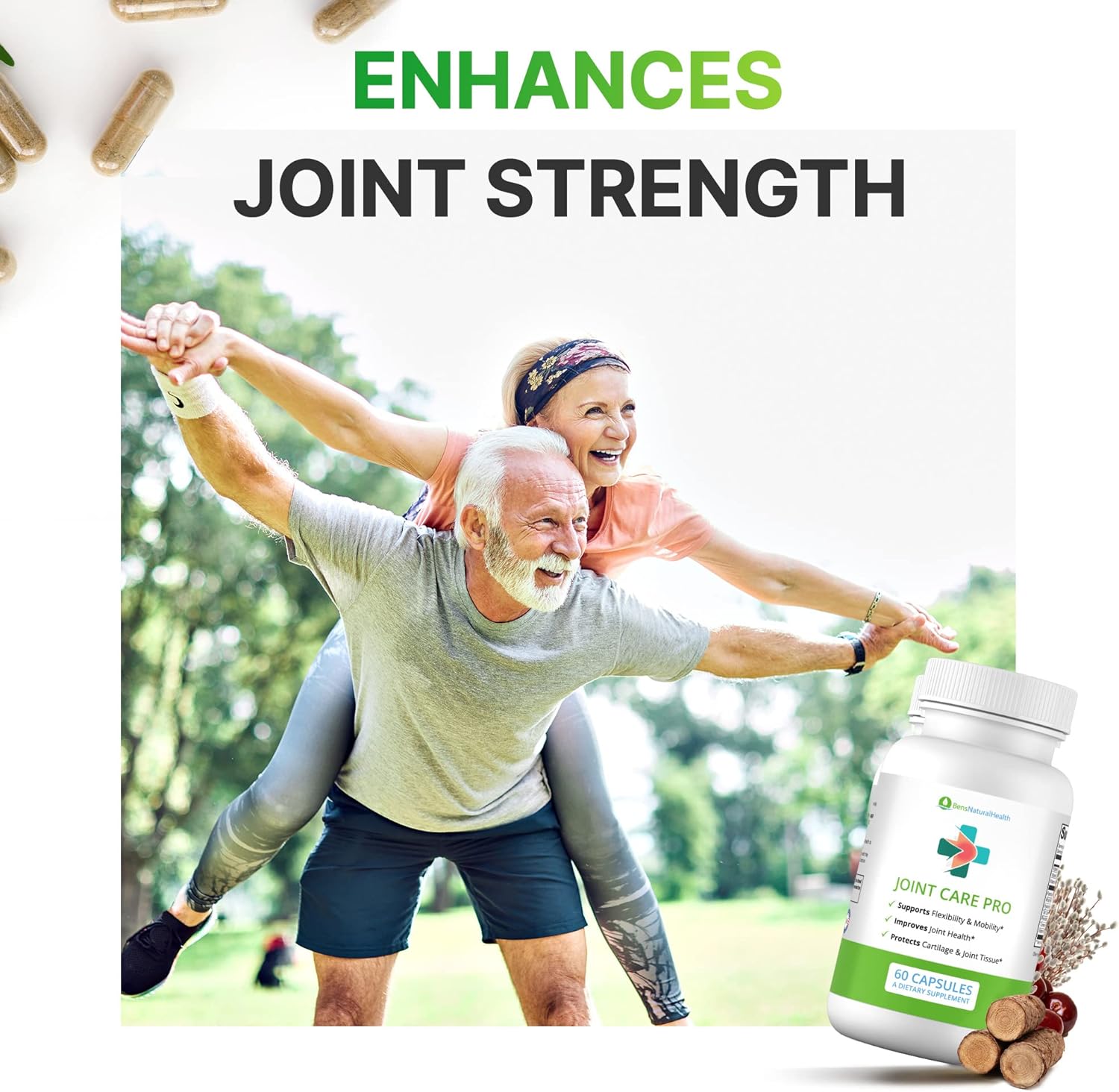 60 Capsules Ben's Natural Health Joint Support Supplement with Hyaluronic Acid, Turmeric, Vitamins C, D, K, and Tart Cherry Extract for Joint Care