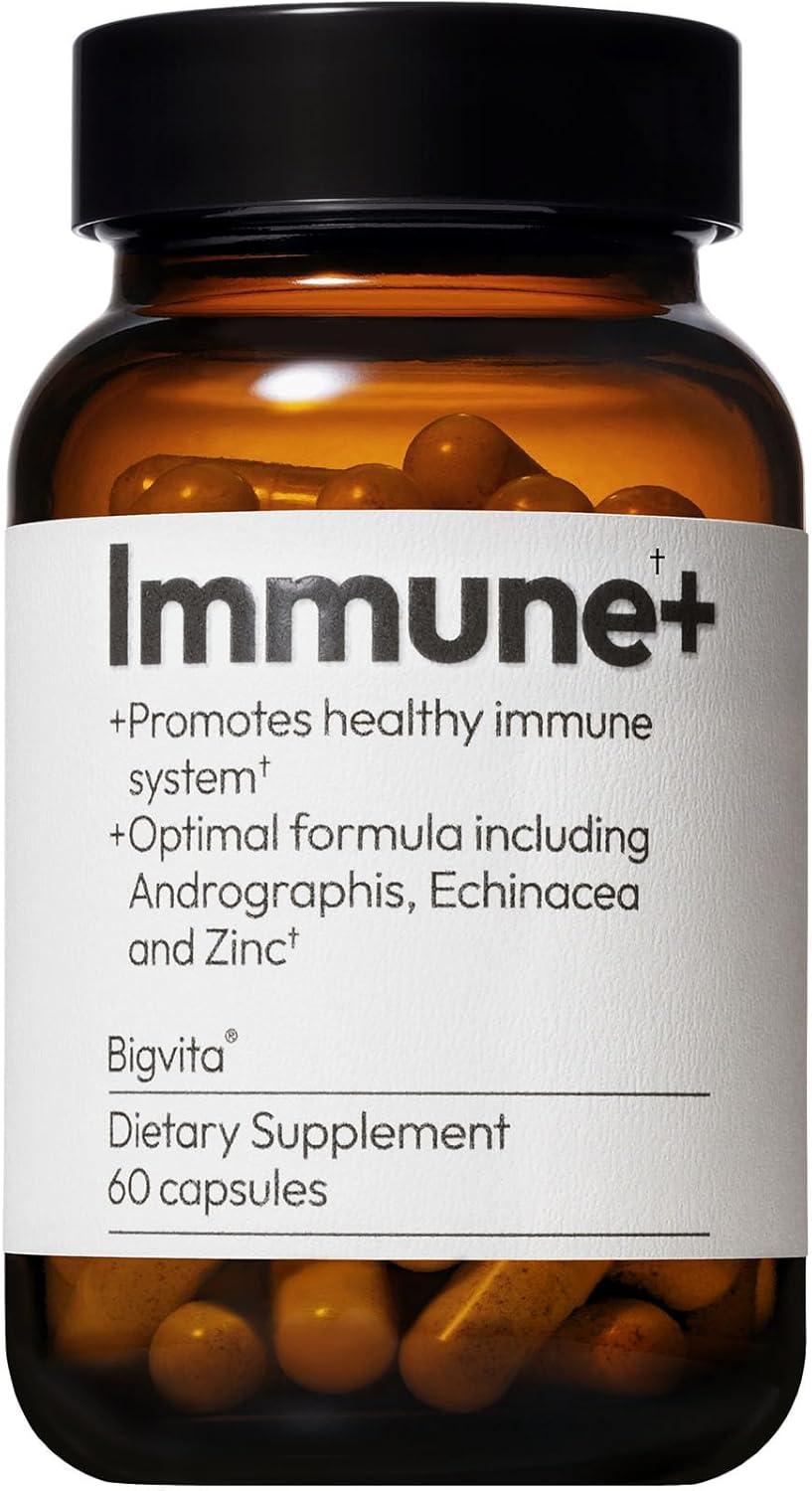 60 Capsules BigVita Immune Support Booster Supplement with Elderberry, Echinacea, Vitamin C, Andrographis, Zinc, Magnesium Oxide, and Selenium for Immune Defense