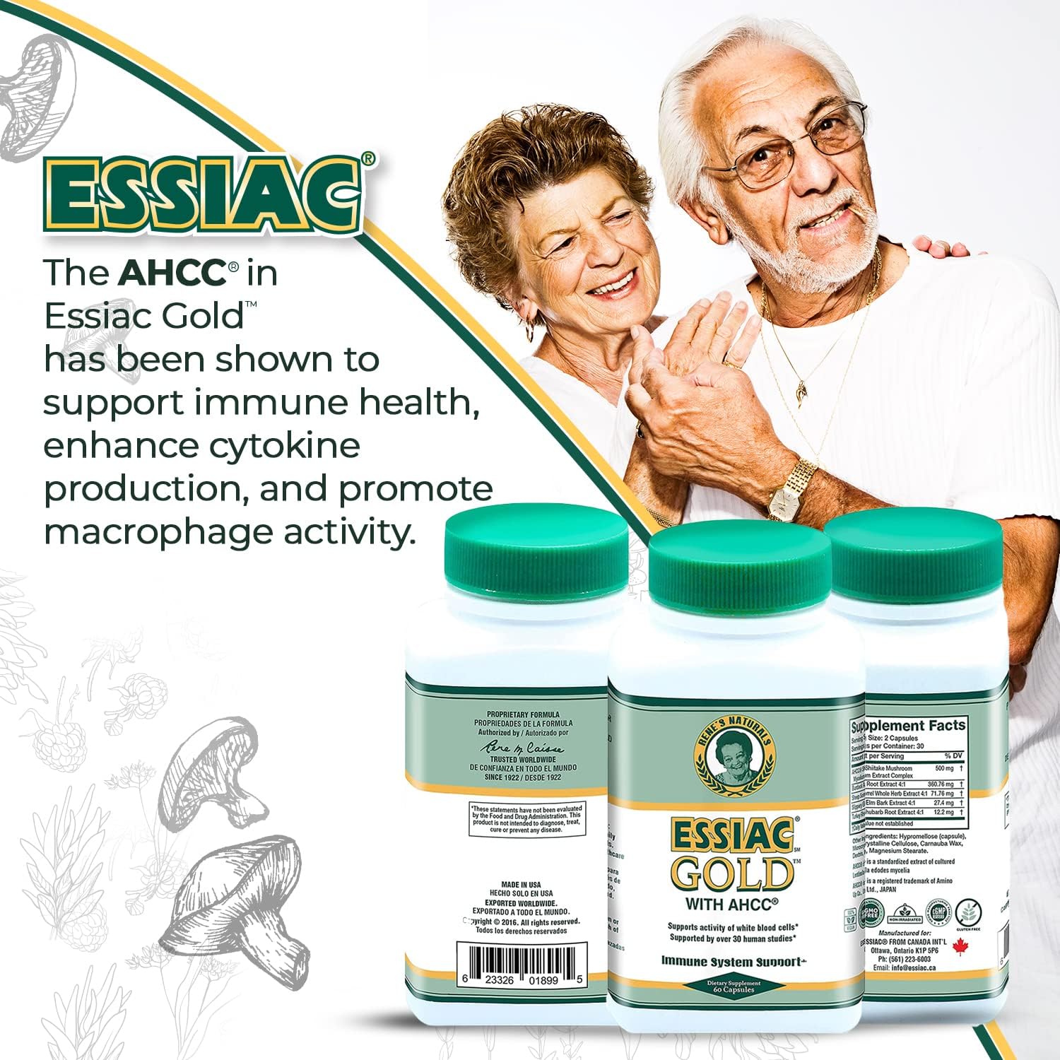 60 Capsules Essiac Gold Extract with AHCC Mushroom Supplement for Immune Support