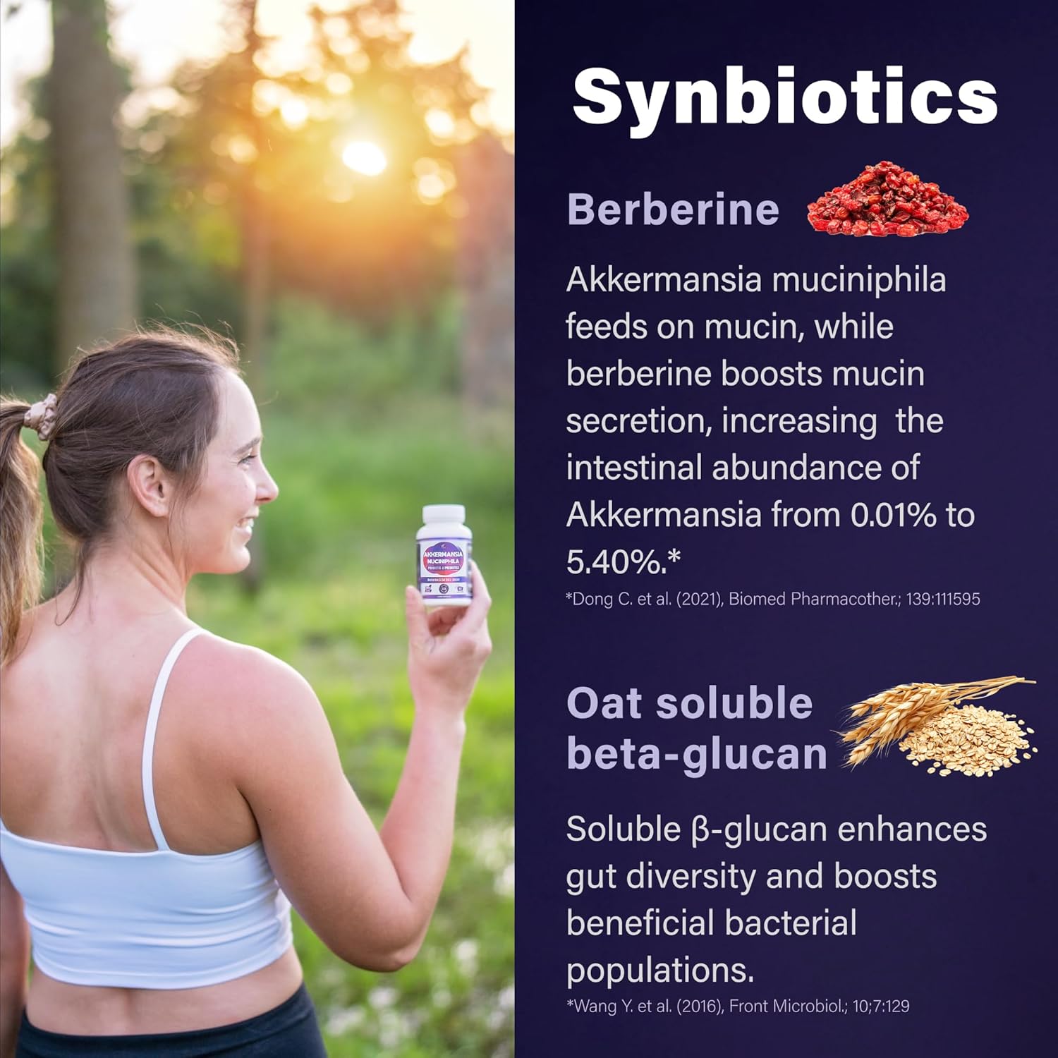 60 Capsules FOLONA Akkermansia GLP-1 Probiotic Delayed Release Supplement with Berberine and Beta-Glucan Fiber for Gut Health - 3 Billion AFU