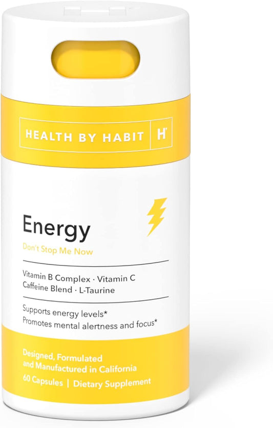 60 Capsules Habit Energy Supplement with Natural Caffeine Blend, Vitamins B & C - Boost Energy, Mental Alertness, Focus - Vegan, Non-GMO, Sugar Free - Supports Healthy Habits