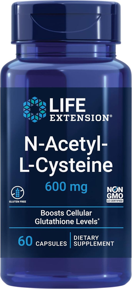 60 Capsules Life Extension L-Theanine Calming Amino Acid & N-Acetyl-L-Cysteine Antioxidant for Immune and Liver Health