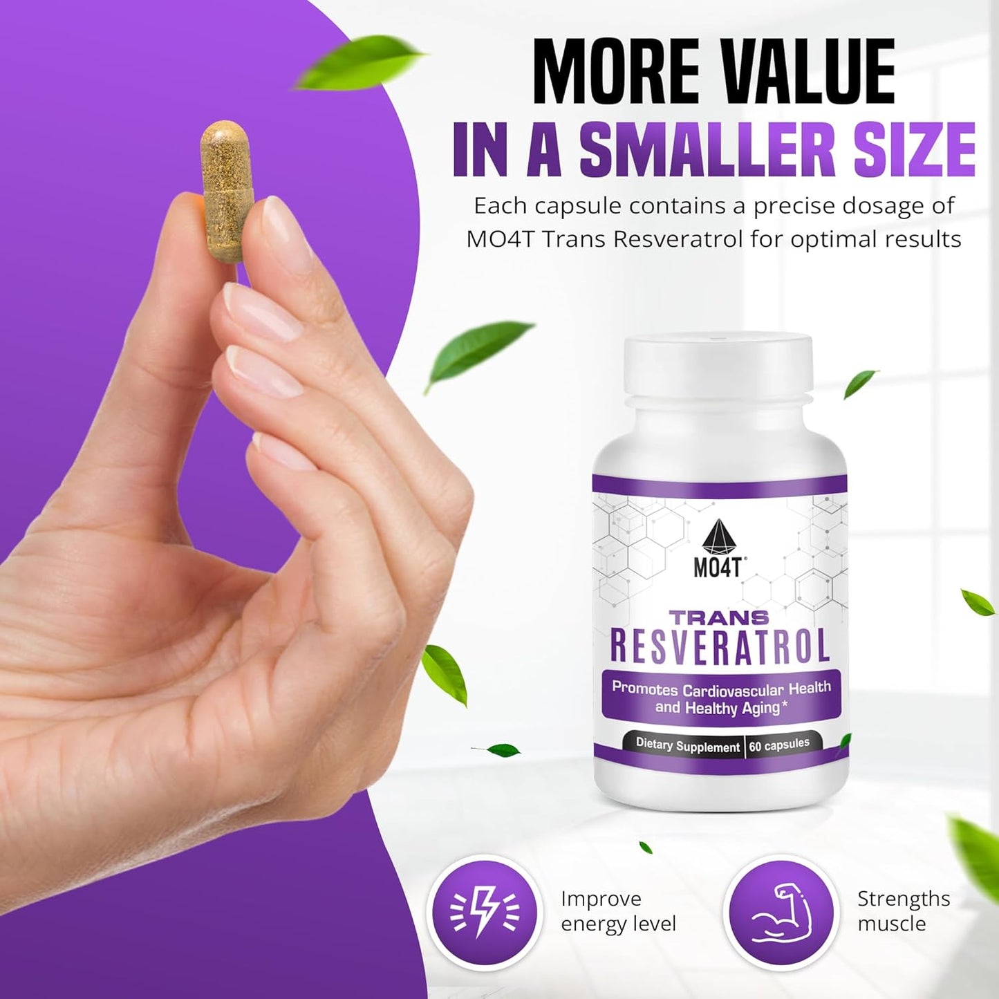 60 Capsules MO4T Trans Resveratrol Antioxidant Supplement for Combatting Oxidative Stress and Promoting Healthy Aging