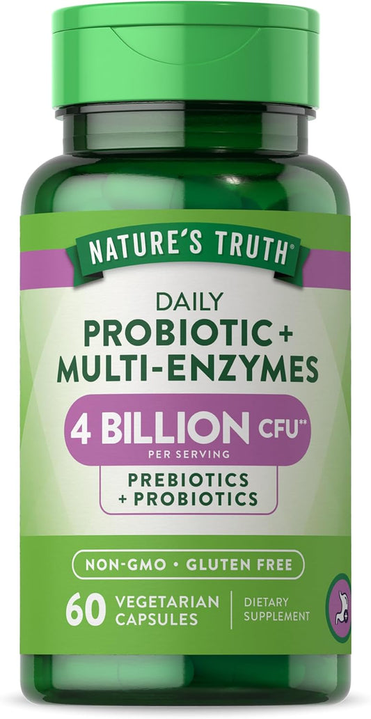 60 Capsules Nature's Truth Probiotics with Enzymes for Digestive Health - Non-GMO & Gluten Free - Stomach Friendly for Men and Women