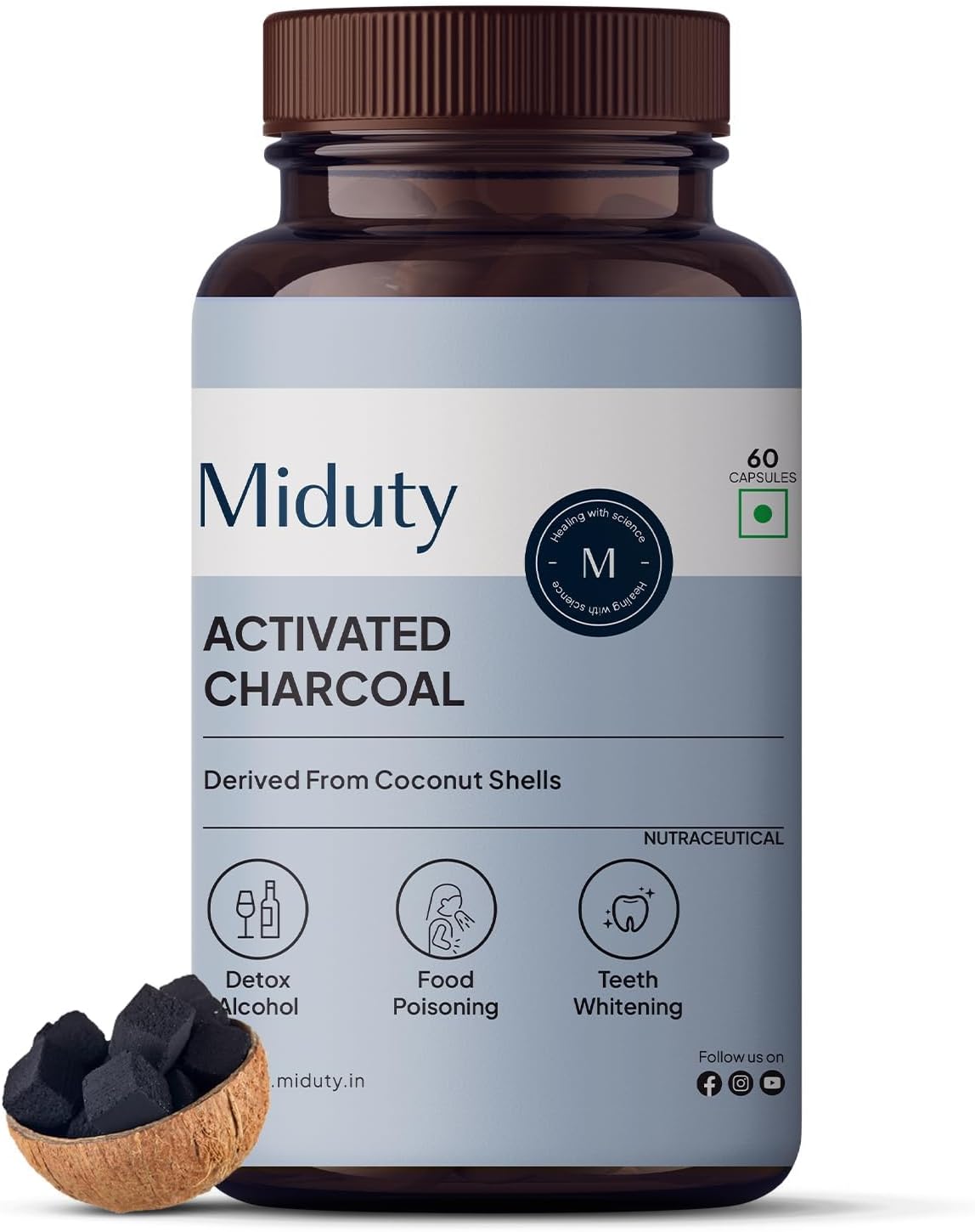 60 Capsules of Activated Charcoal for Body Detox, Alcohol Detox, and Jet Lag Relief