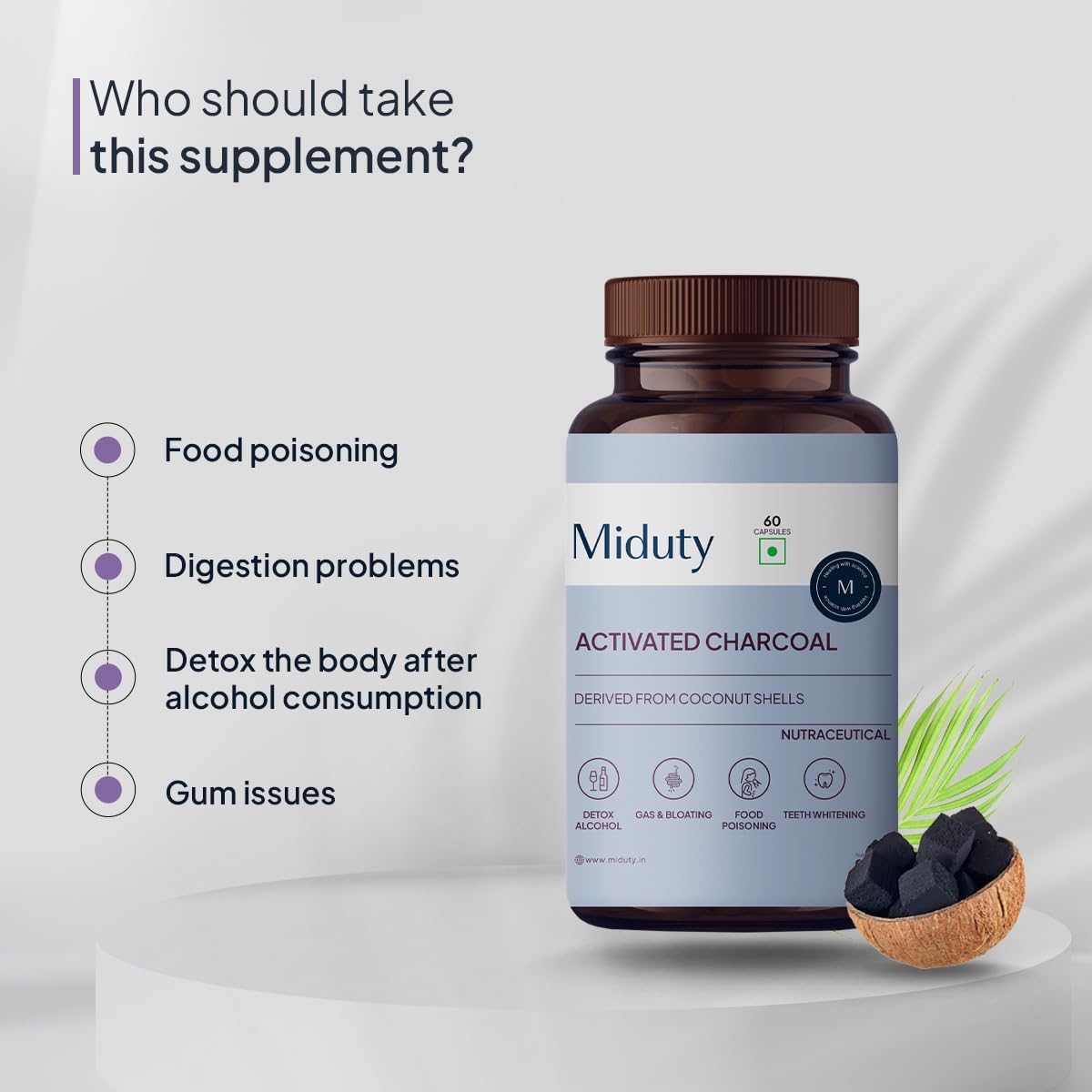 60 Capsules of Activated Charcoal for Body Detox, Alcohol Detox, and Jet Lag Relief