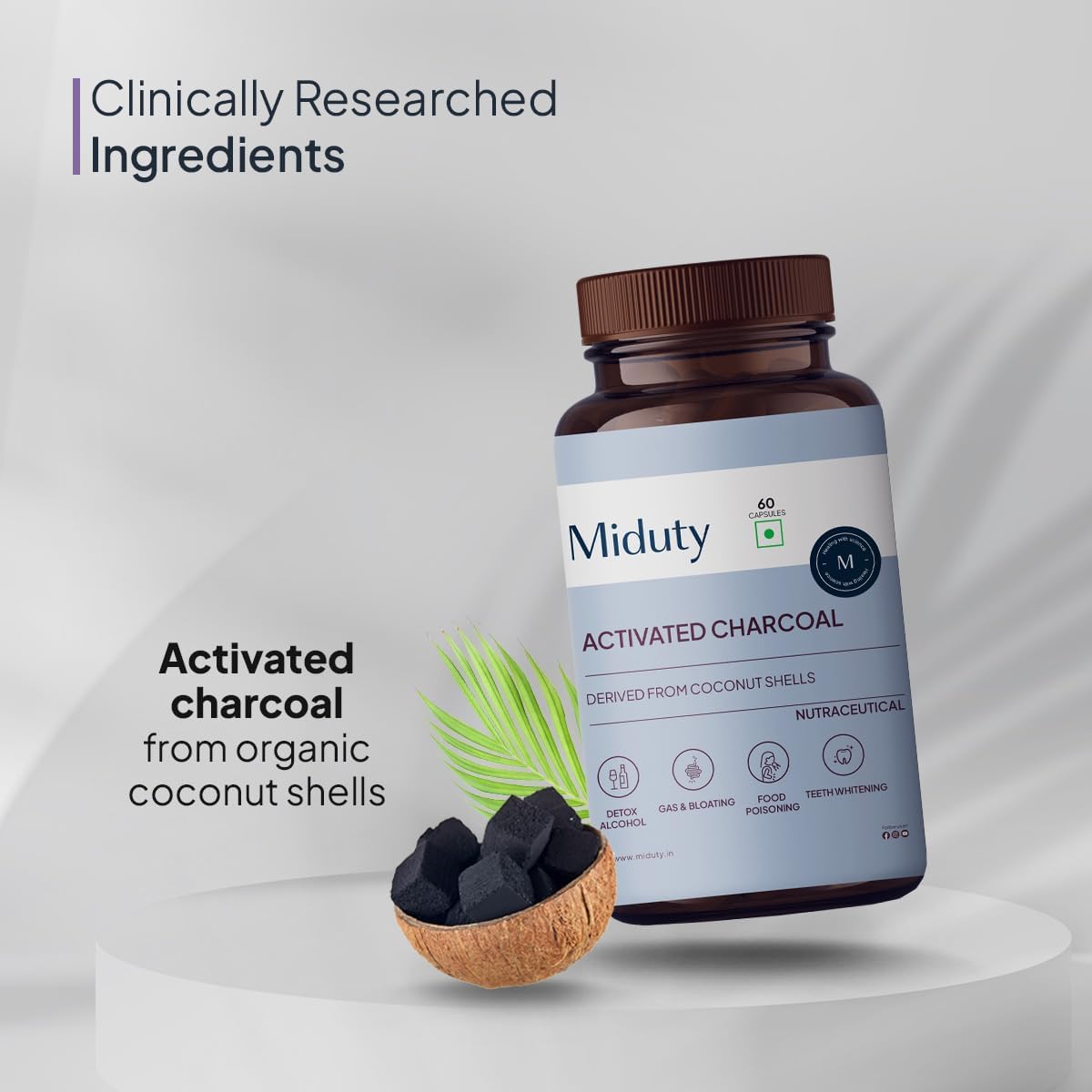 60 Capsules of Activated Charcoal for Body Detox, Alcohol Detox, and Jet Lag Relief