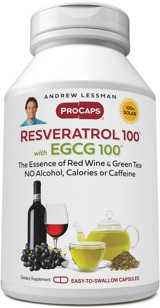 60 Capsules of Andrew Lessman Resveratrol-100 and EGCG 100 - Natural Antioxidants, Alcohol and Caffeine-Free