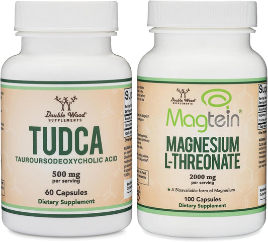 60 Capsules of Double Wood Supplements TUDCA Bile Salts + 100 Capsules of Magnesium L Threonate (Magtein)