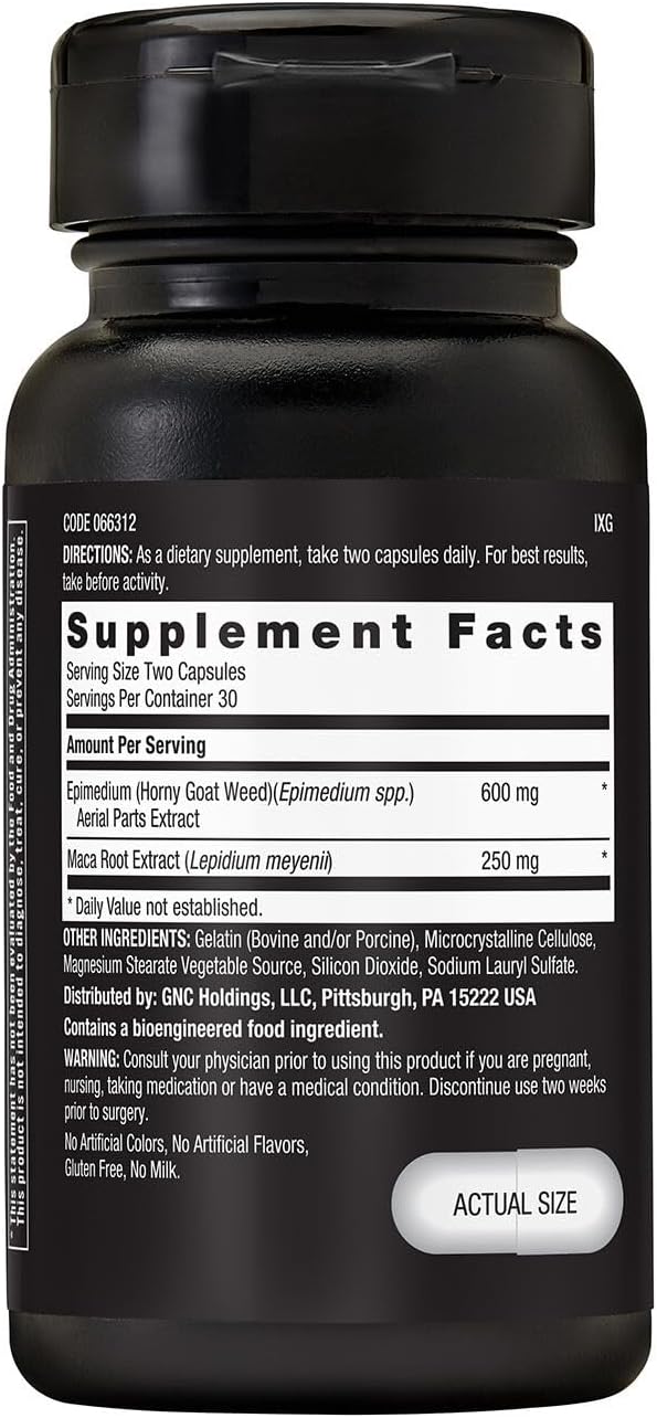 60 Capsules of GNC Horny Goat Weed Supplement for Enhanced Performance