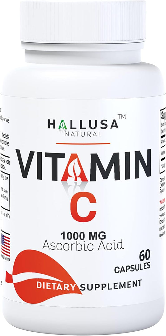 60 Capsules of Hallusa Natural Vitamin C for Antioxidant and Immune Support - 60 Day Supply
