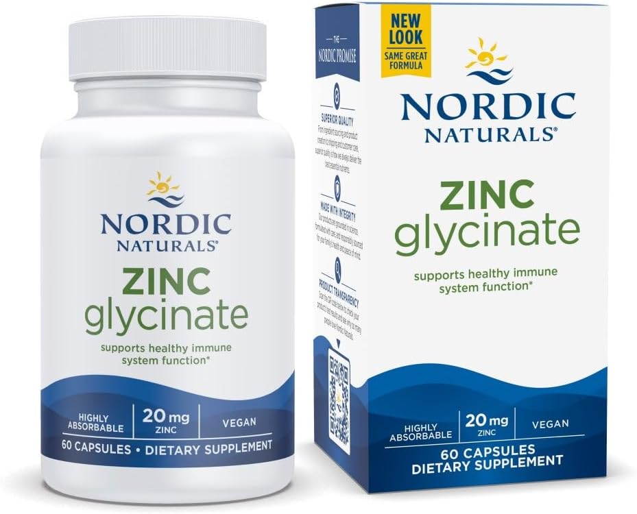60 Capsules of Highly Absorbable 20mg Zinc Glycinate for Optimal Wellness - Non-GMO, Gluten Free, Vegan - 30 Servings