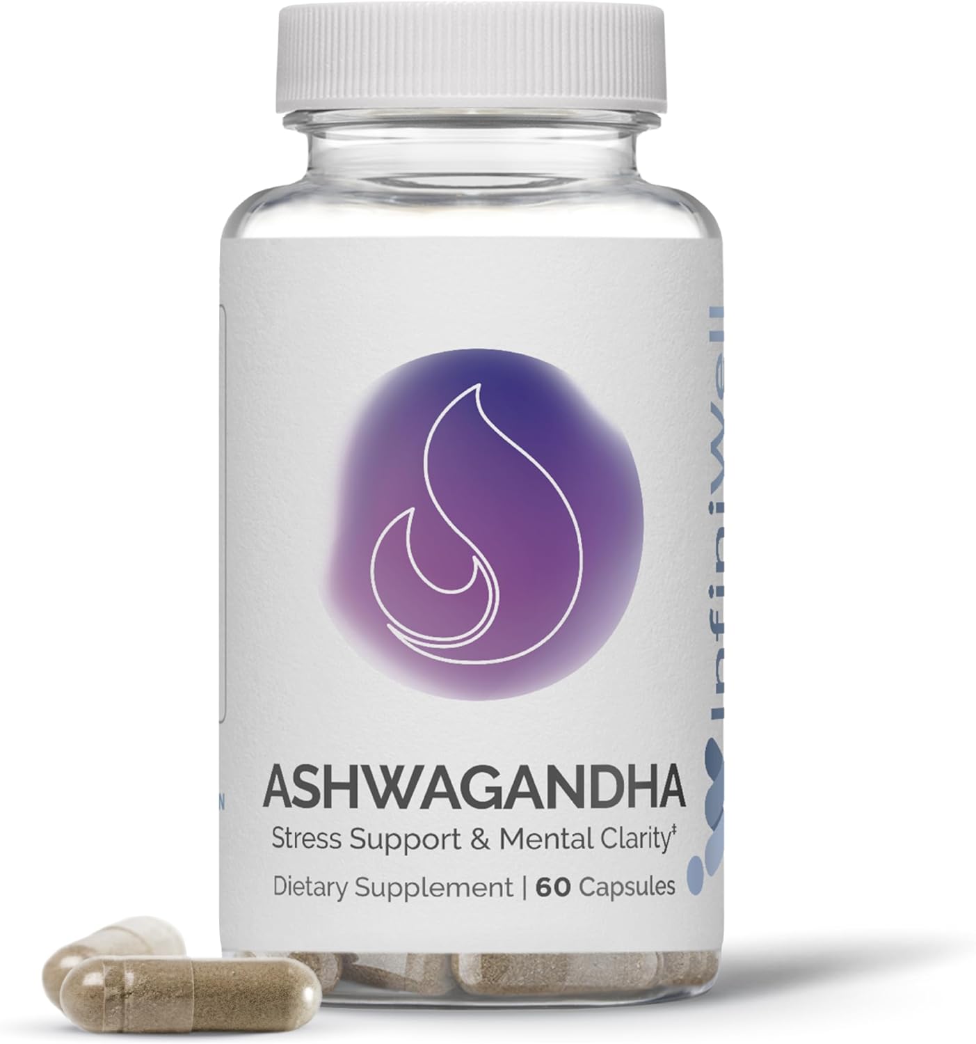 60 Capsules of InfiniWell Ashwagandha for Stress Support and Mental Clarity - 30 Day Supply, 1300 MG Dietary Supplement for Stress and Mood Support