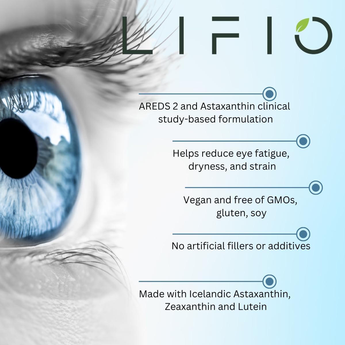 60 Capsules of Lifio Vision+ Eye Protection with Icelandic Astaxanthin, Zeaxanthin, and Lutein - Vegan formula